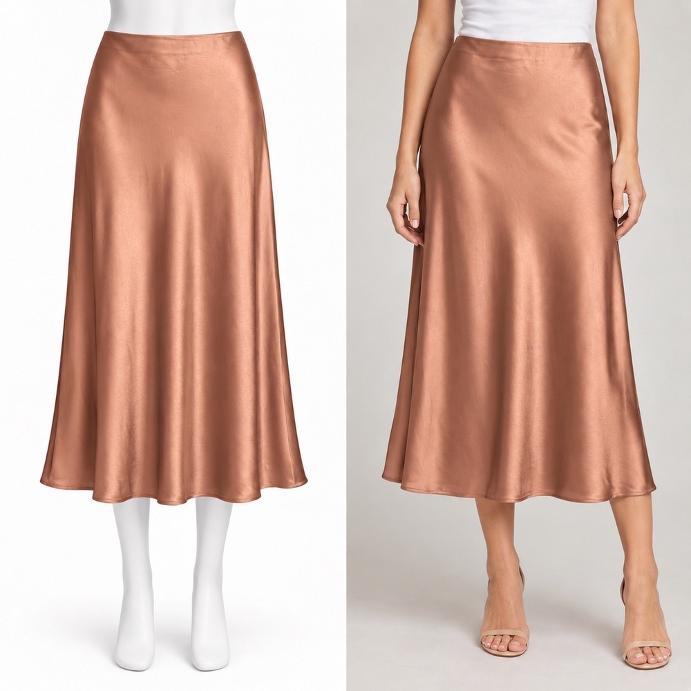 Rachel Zoe Satin Midi Skirt Womens 8 Copper Bronze Slip Skirt Shiny Elegant Chic